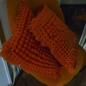 Bright Orange Textured Throw Pillows